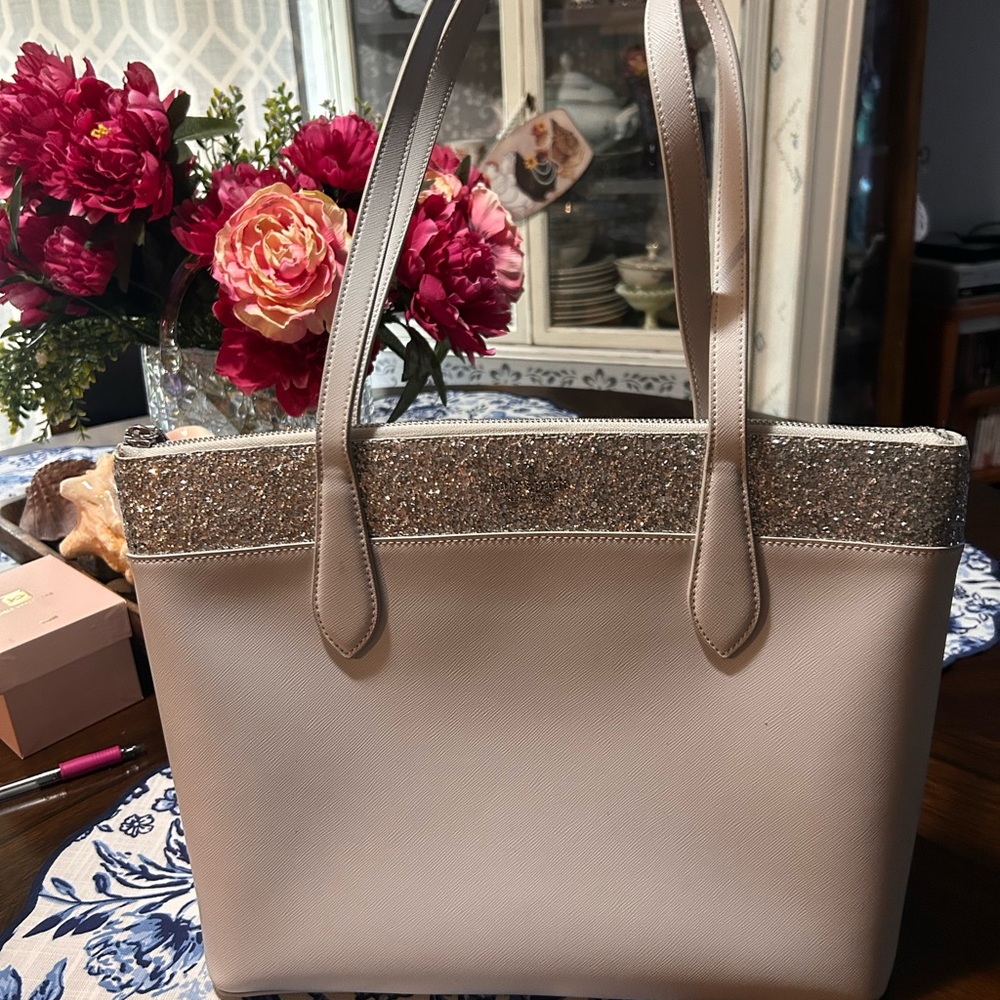 kate spade Glitter-Trim Tote in Light Pink